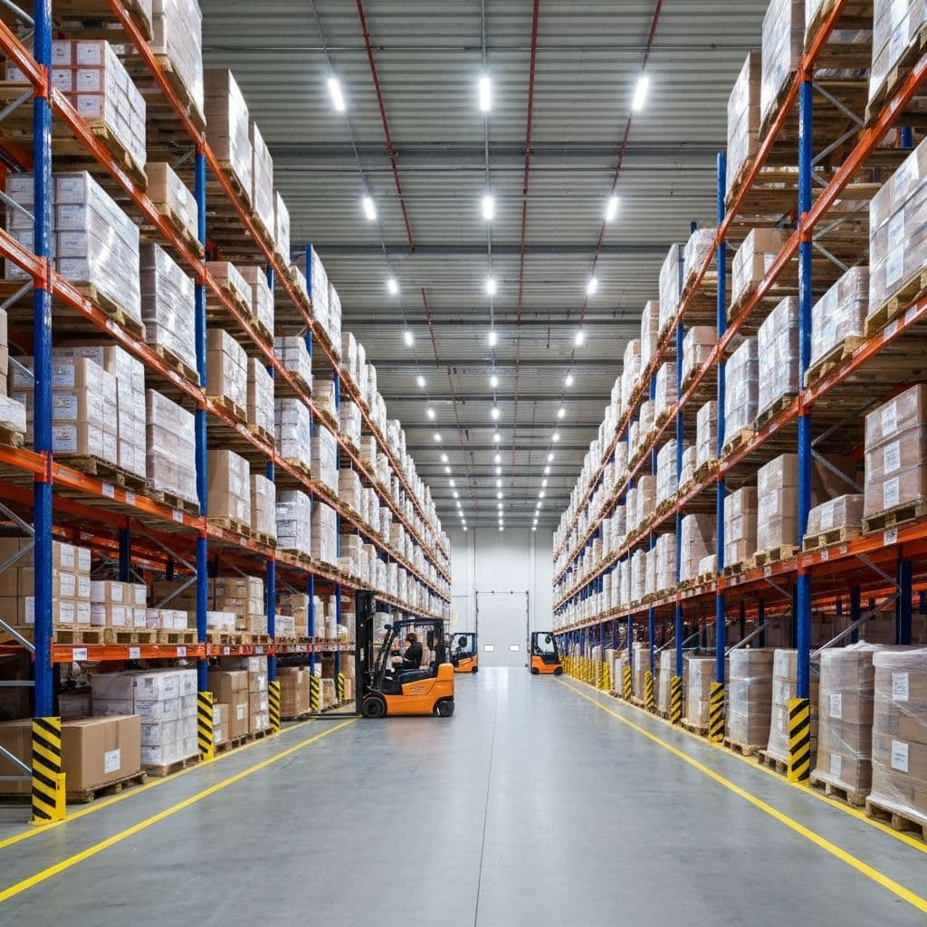 Longex-Trade logistics warehouse interior with organized inventory shelving